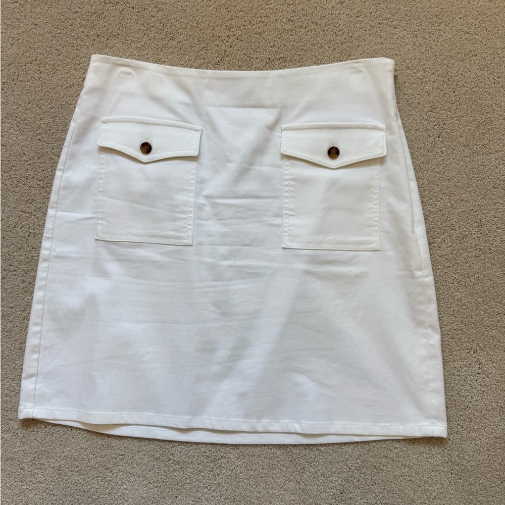 LOFT White Mini Skirt with Buttoned Pockets